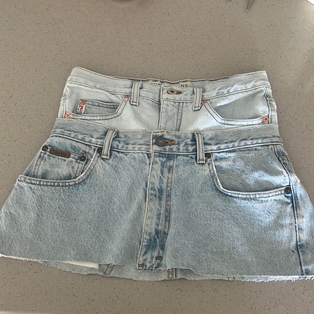 Upcycled double waistband denim skirt